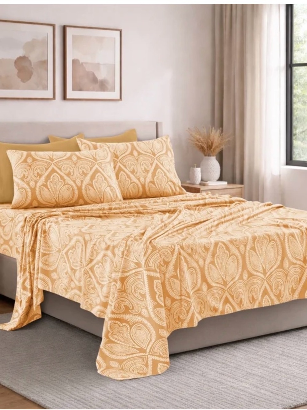 Mustard Paisley Print Bed Sheet Set - Home Bedding